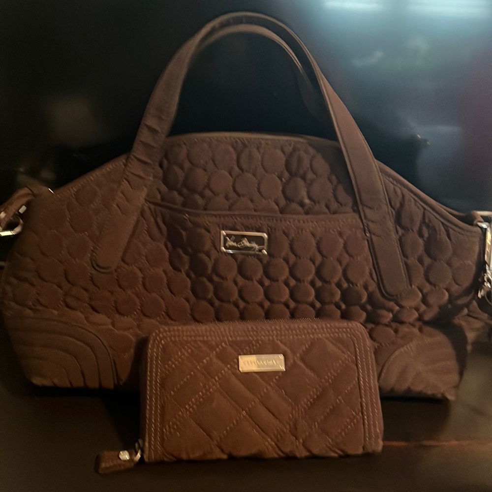 Vera Bradley Brown Handbag With Matching Wallet